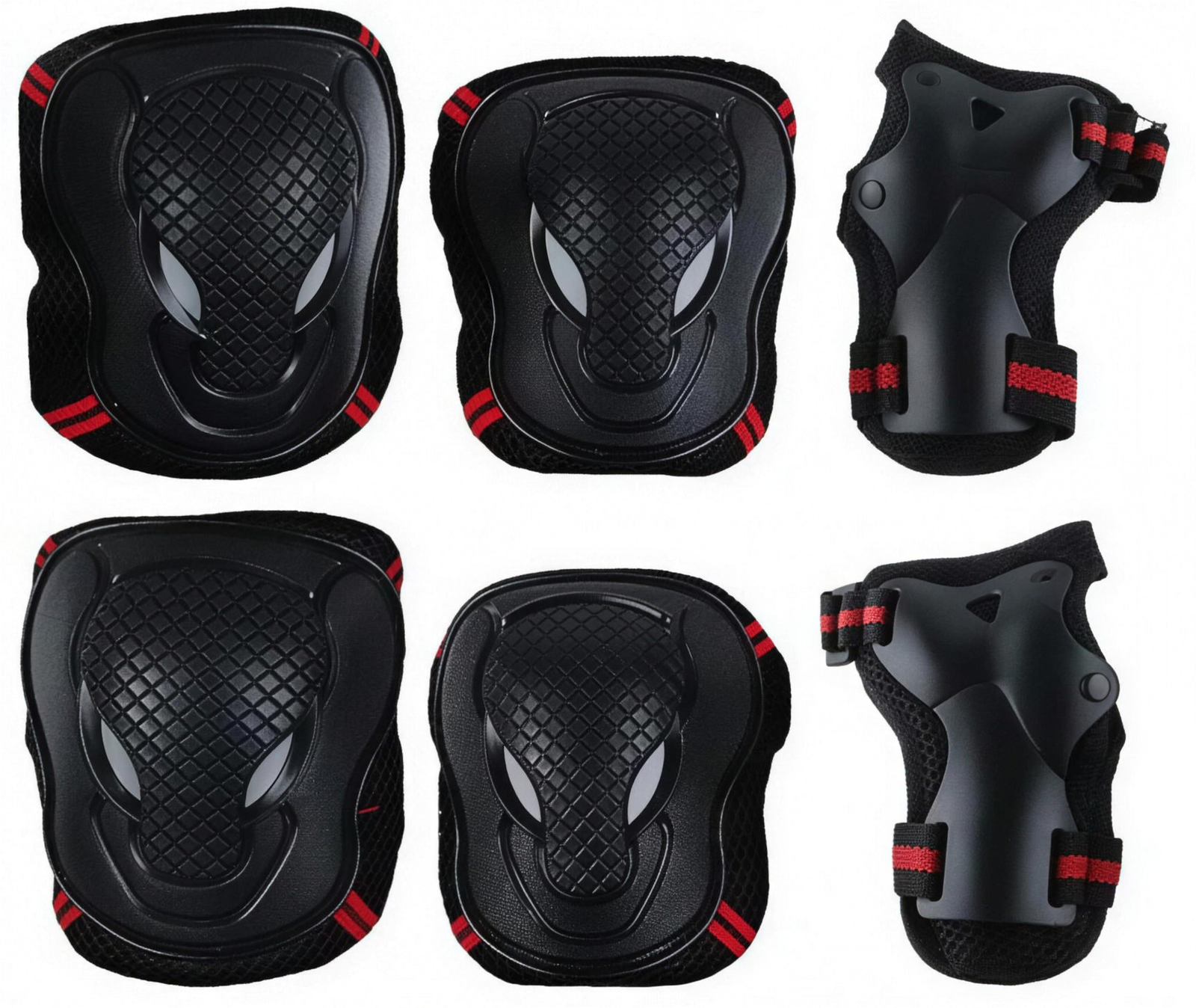 Six-piece safety pad set in red: knee, elbow and wrist pads