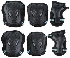 Blue safety pad set, all six pieces laid out