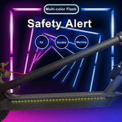 Multi-colour flashing LED strips fitted to a scooter deck