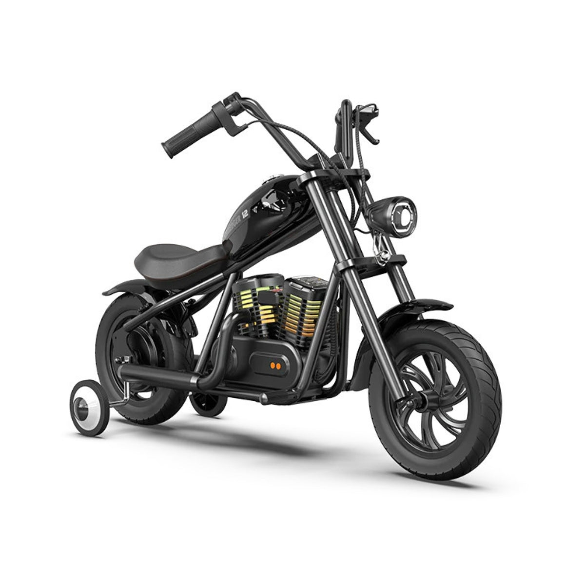 Black Novi K1 Chopper fitted with stabiliser wheels