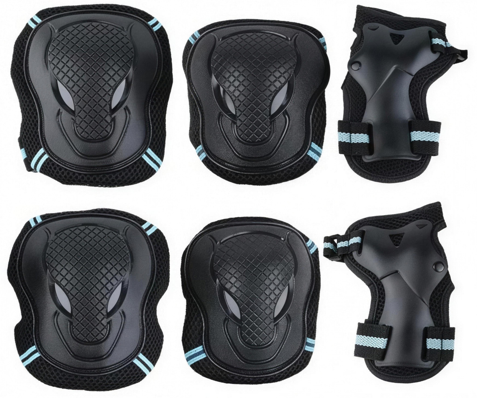 Six-piece safety pad set in blue: knee, elbow and wrist pads