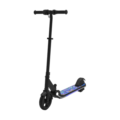 Novi M1 kids electric scooter with its light-up deck, on black
