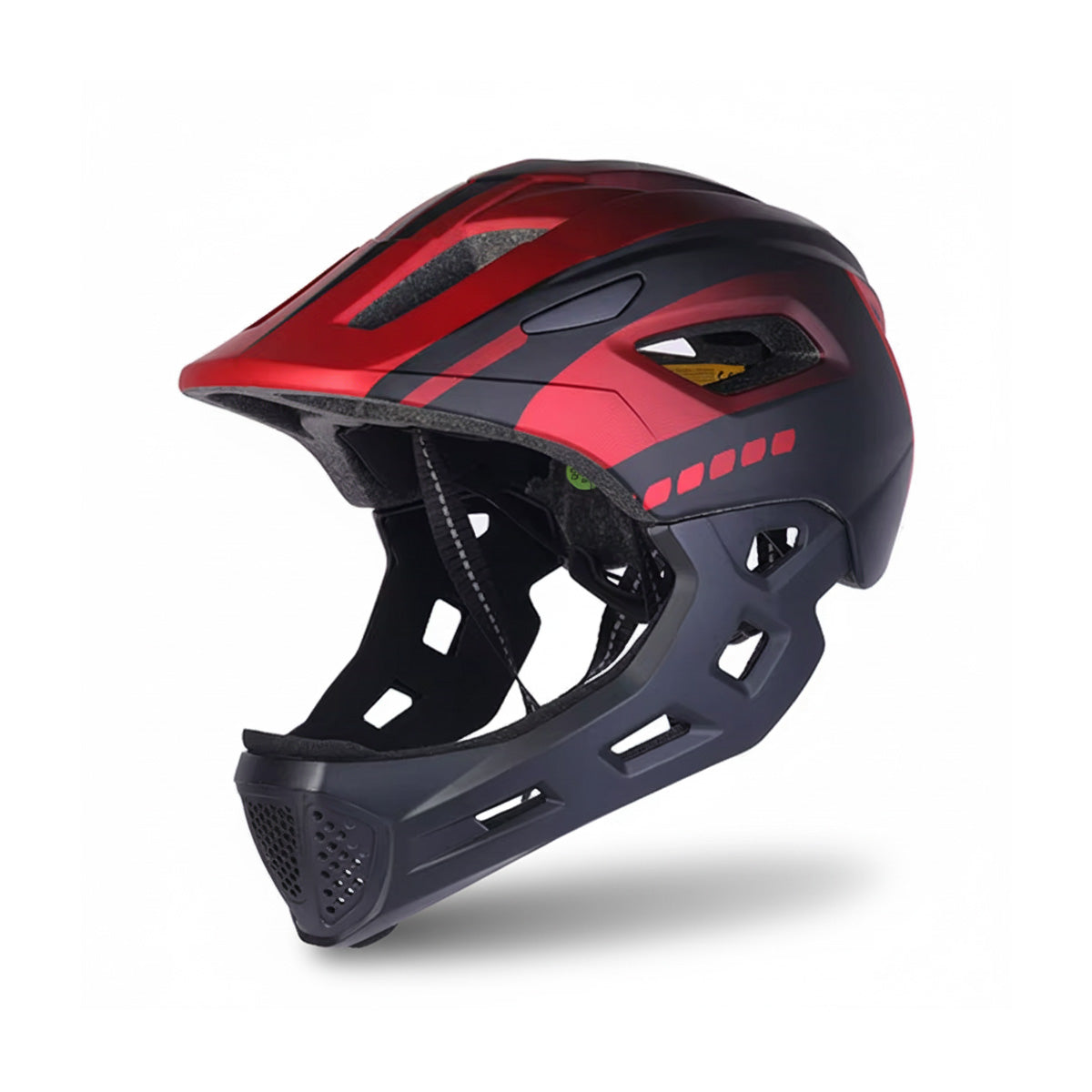 Kids full face helmet in red and black