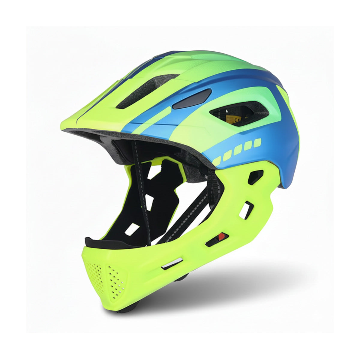 Kids full face helmet in green and yellow